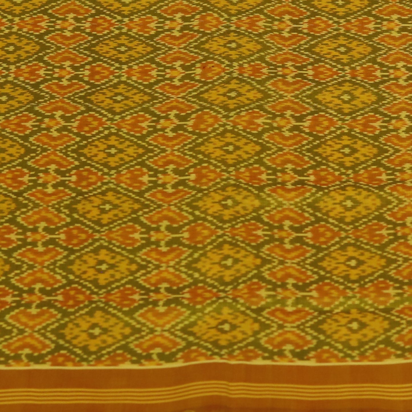 Mehendi Green & Brown Mulberry Silk Patola Ikat Saree