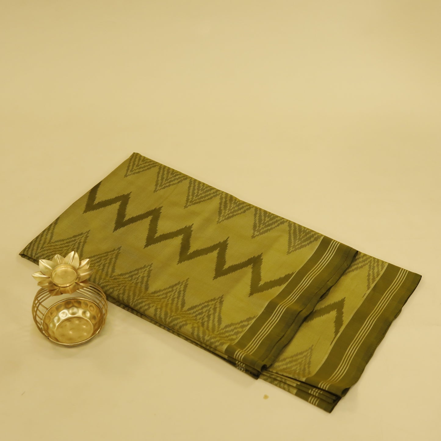 Dark Ochre Yellow Cotton Pochampally Ikat Saree
