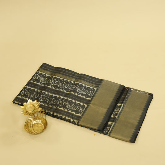 Dark Burgundy & Dark Grey Mulberry Silk Pochampally Ikat