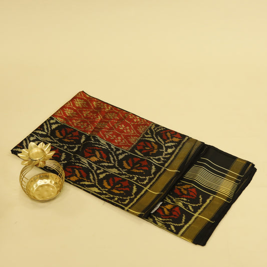 Maroon & Golden Mulberry Silk Patola Ikat Saree