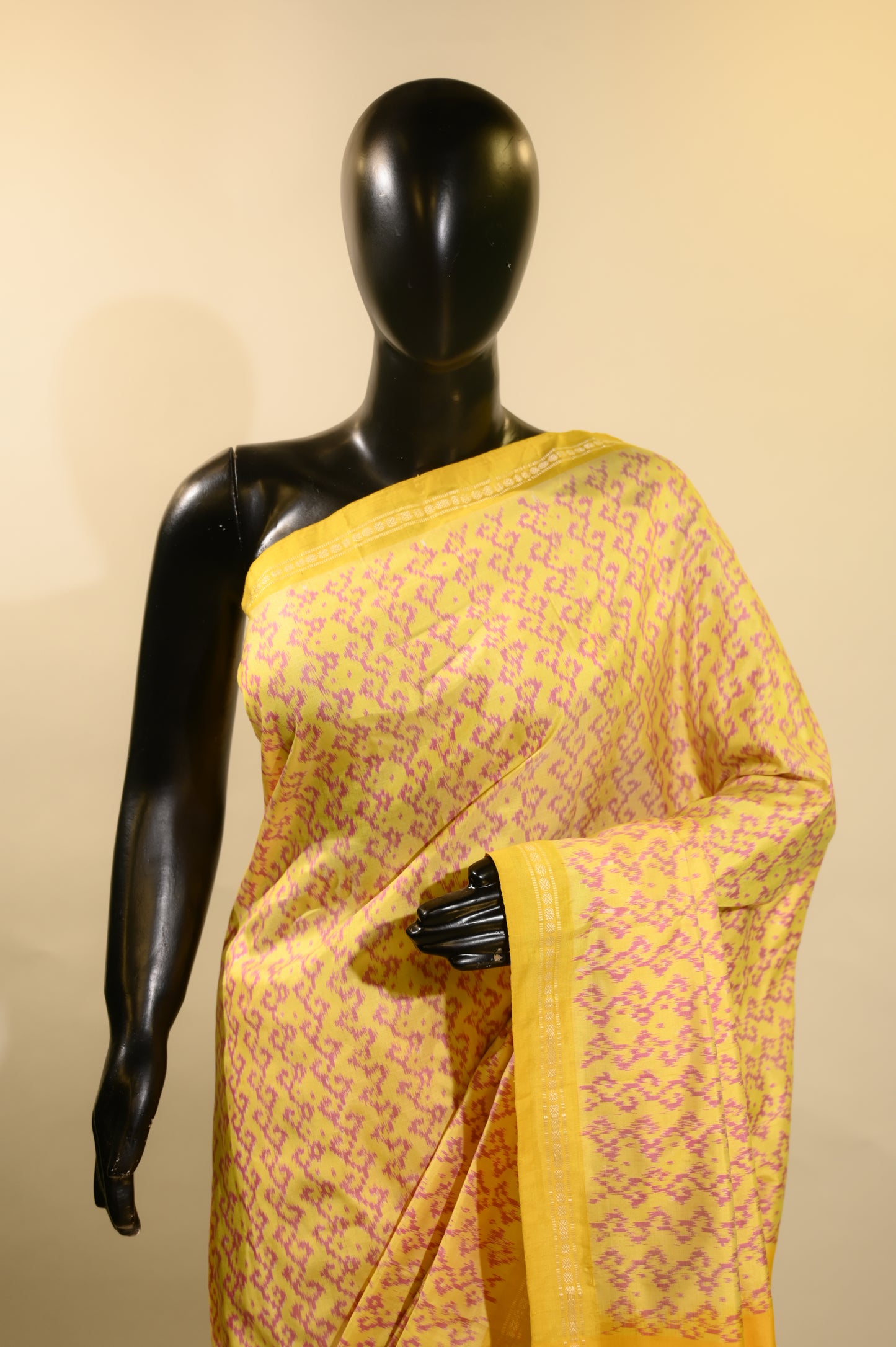 Bibhu Mohapatra Yellow & Pink Mulberry Silk Pochampally Ikat Saree