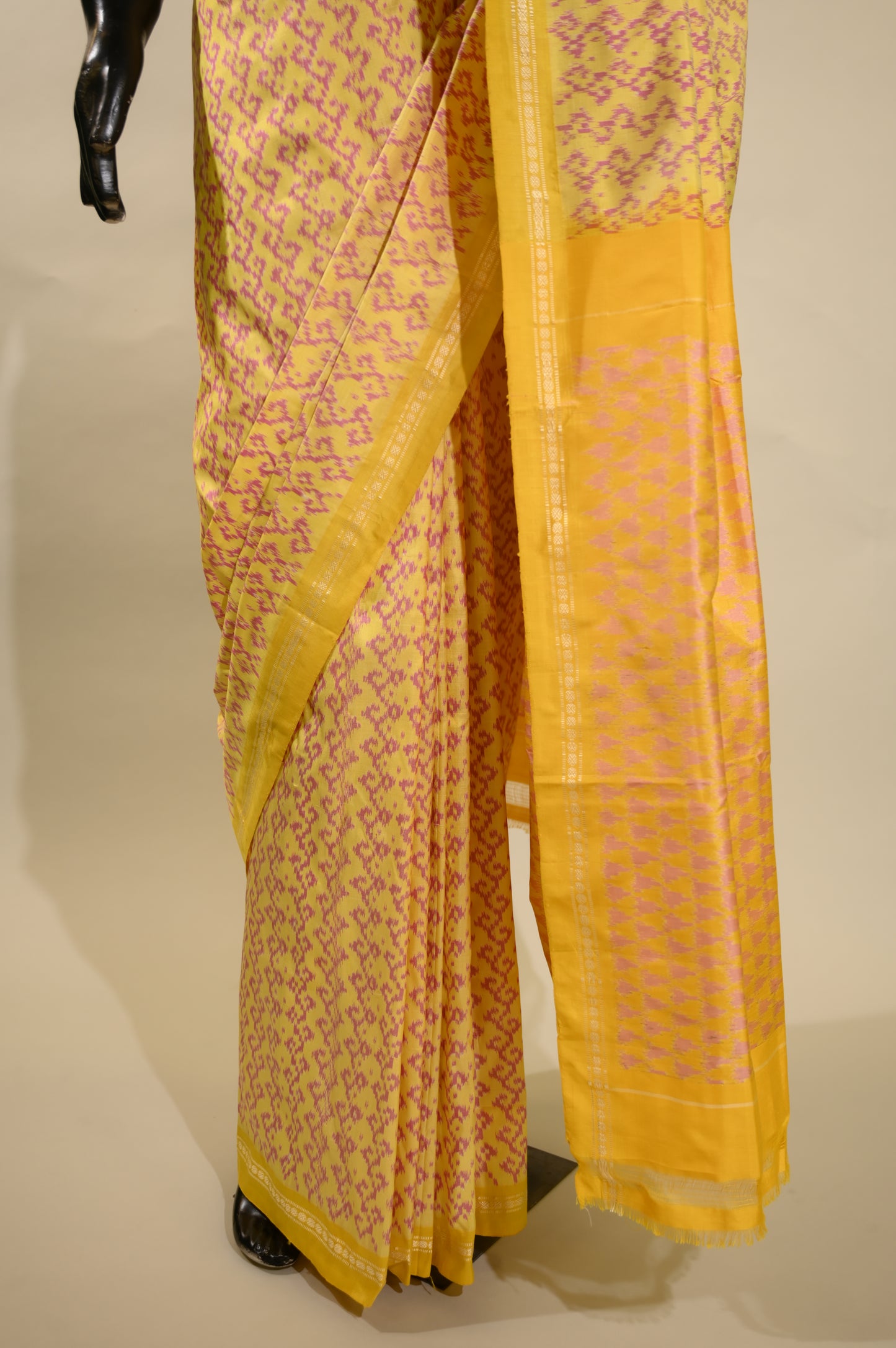 Bibhu Mohapatra Yellow & Pink Mulberry Silk Pochampally Ikat Saree