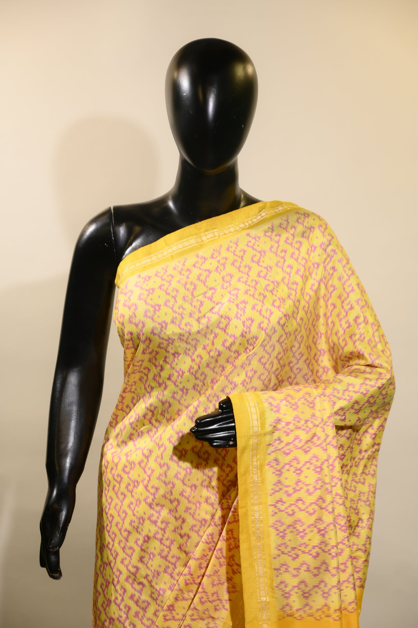 Bibhu Mohapatra Yellow & Pink Mulberry Silk Pochampally Ikat Saree