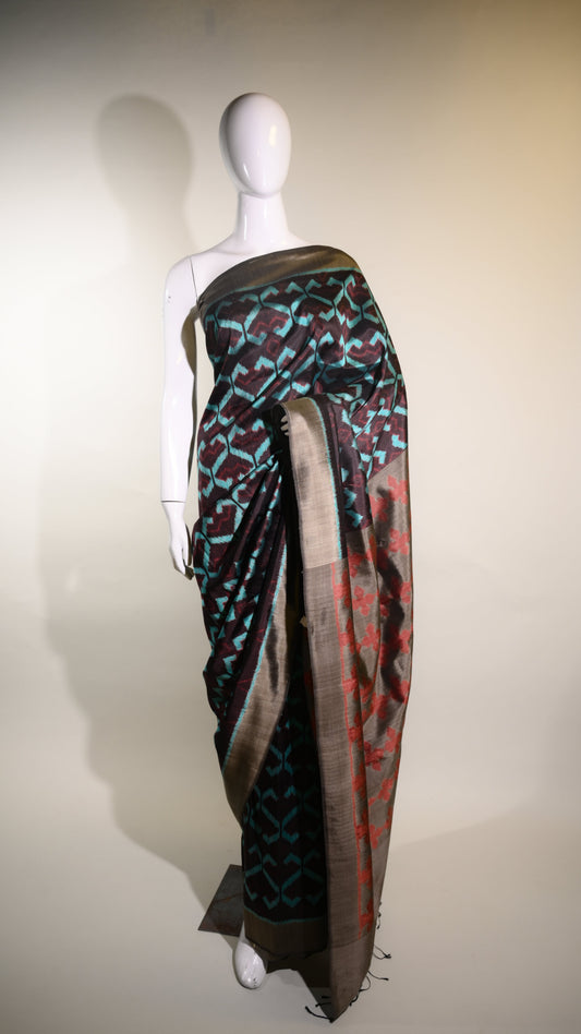 Bibhu Mohapatra Blue & Black Mulberry Silk Odisha Ikat Saree