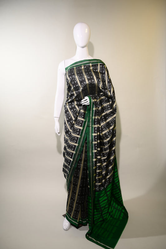 Bibhu Mohapatra Green & Black Mulberry Silk Odisha Ikat Saree