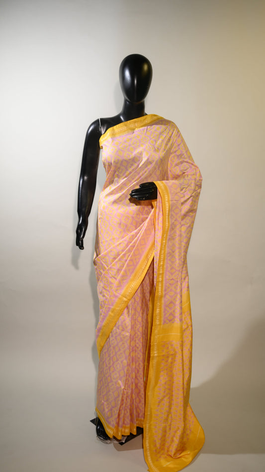Bibhu Mohapatra Yellow & Pink Mulberry Silk Pochampally Ikat Saree