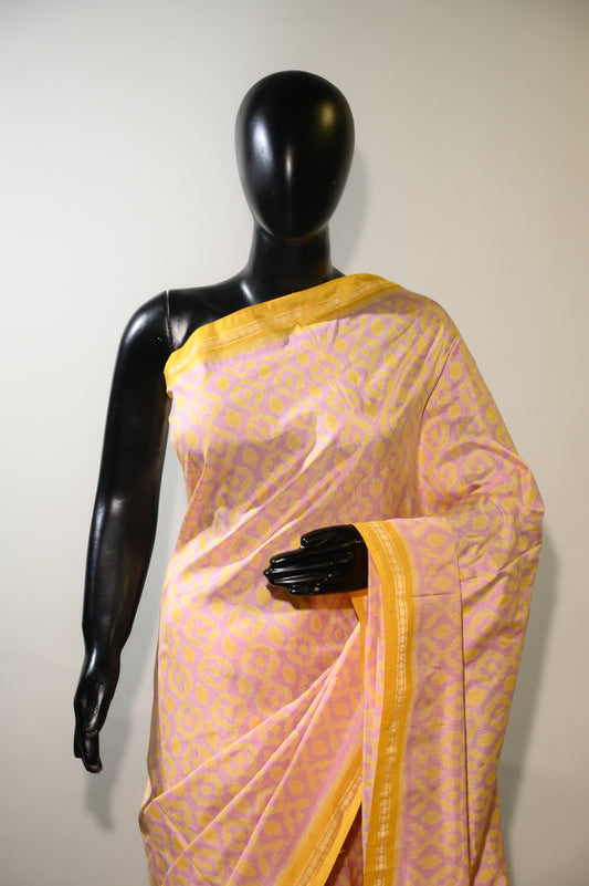 Bibhu Mohapatra Yellow & Pink Mulberry Silk Pochampally Ikat Saree