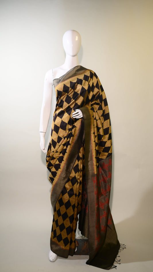 Bibhu Mohapatra Golden & Black Mulberry Silk Odisha Ikat Saree