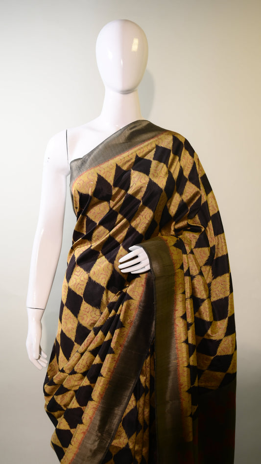 Bibhu Mohapatra Golden & Black Mulberry Silk Odisha Ikat Saree