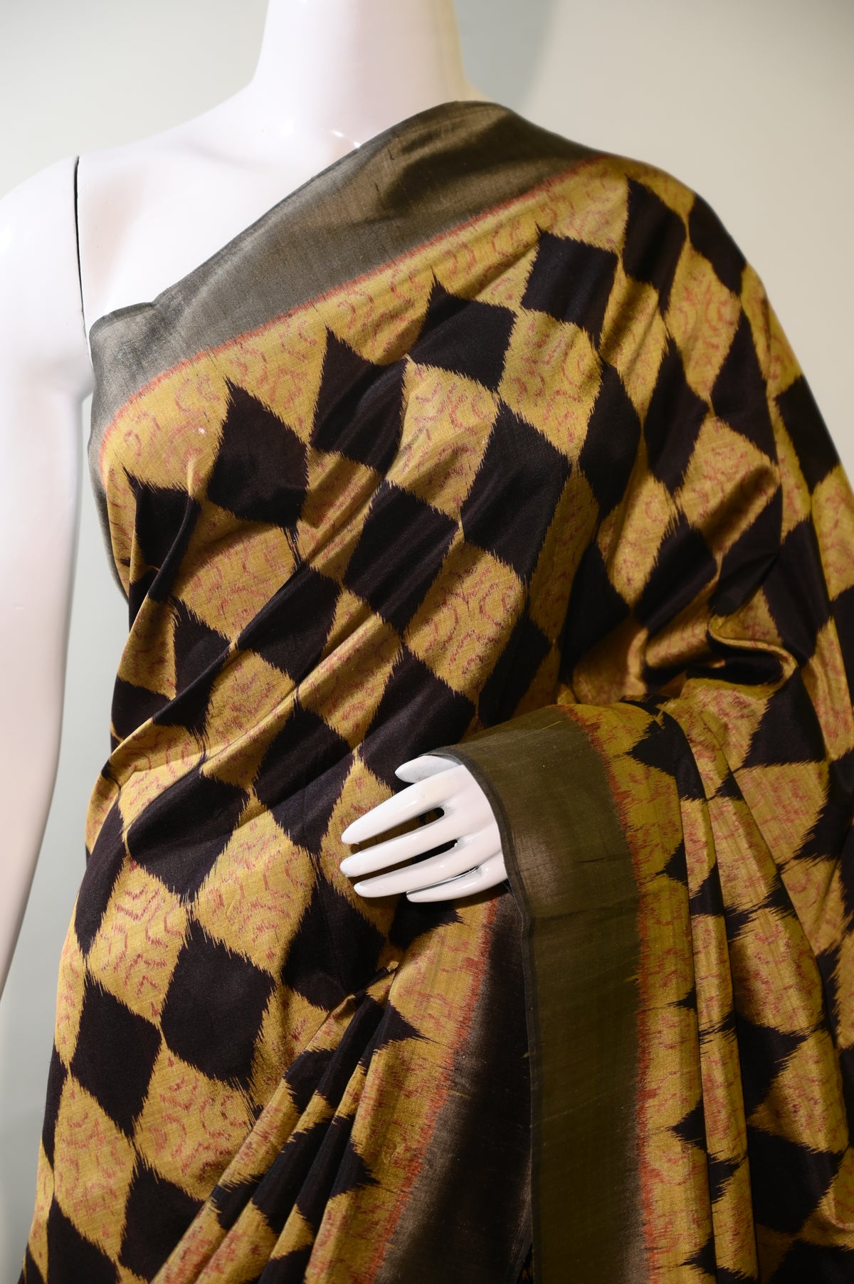 Bibhu Mohapatra Golden & Black Mulberry Silk Odisha Ikat Saree