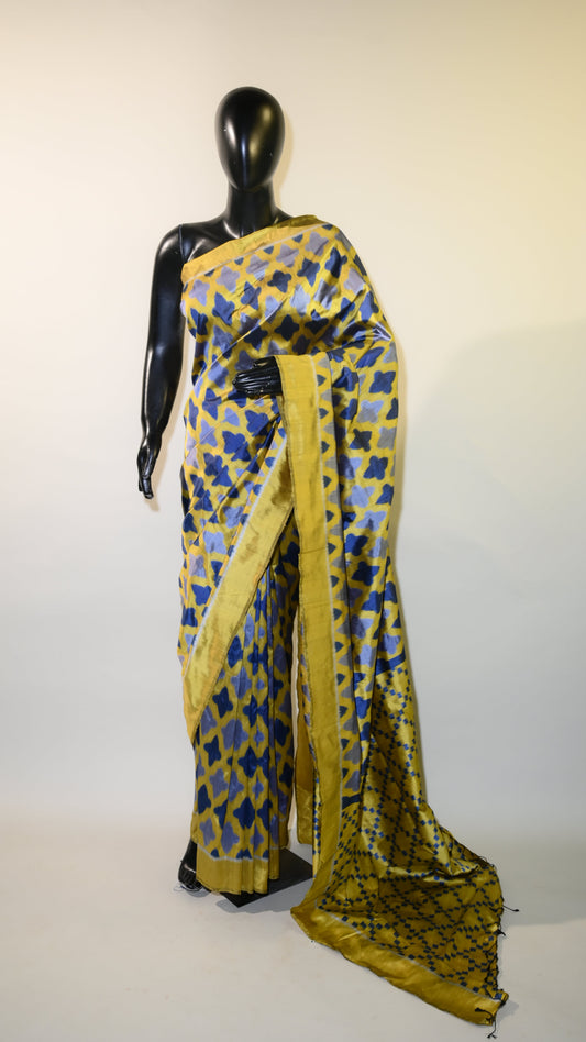 Bibhu Mohapatra Bright Yellow & Blue Mulberry Silk Odisha Ikat Saree
