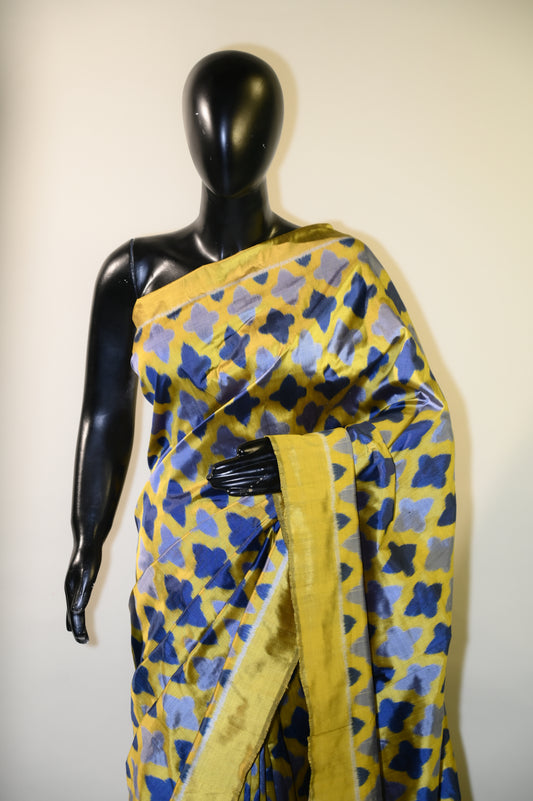 Bibhu Mohapatra Bright Yellow & Blue Mulberry Silk Odisha Ikat Saree