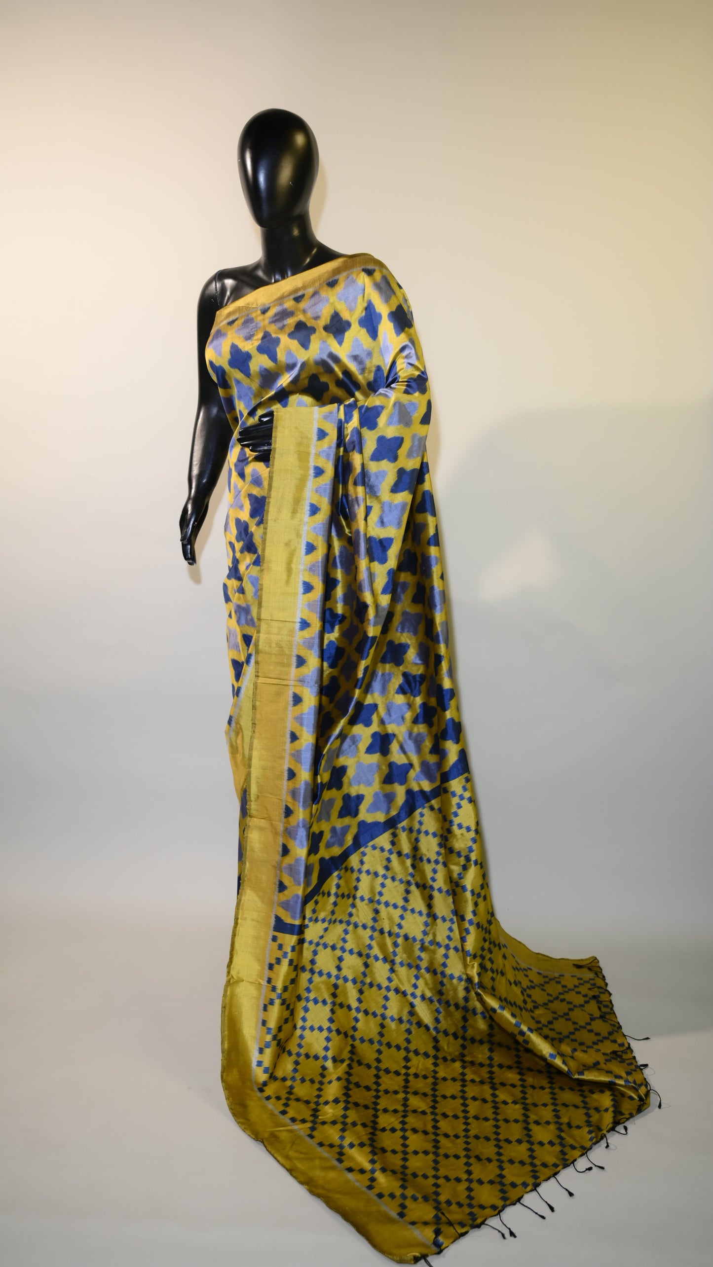 Bibhu Mohapatra Bright Yellow & Blue Mulberry Silk Odisha Ikat Saree