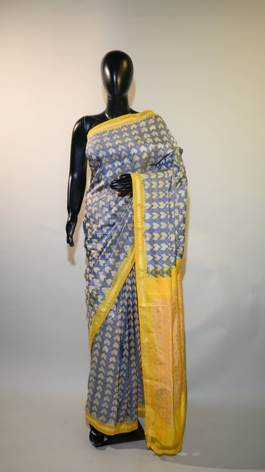Bibhu Mohapatra Blue & Yellow Mulberry Silk Pochampally Ikat Saree