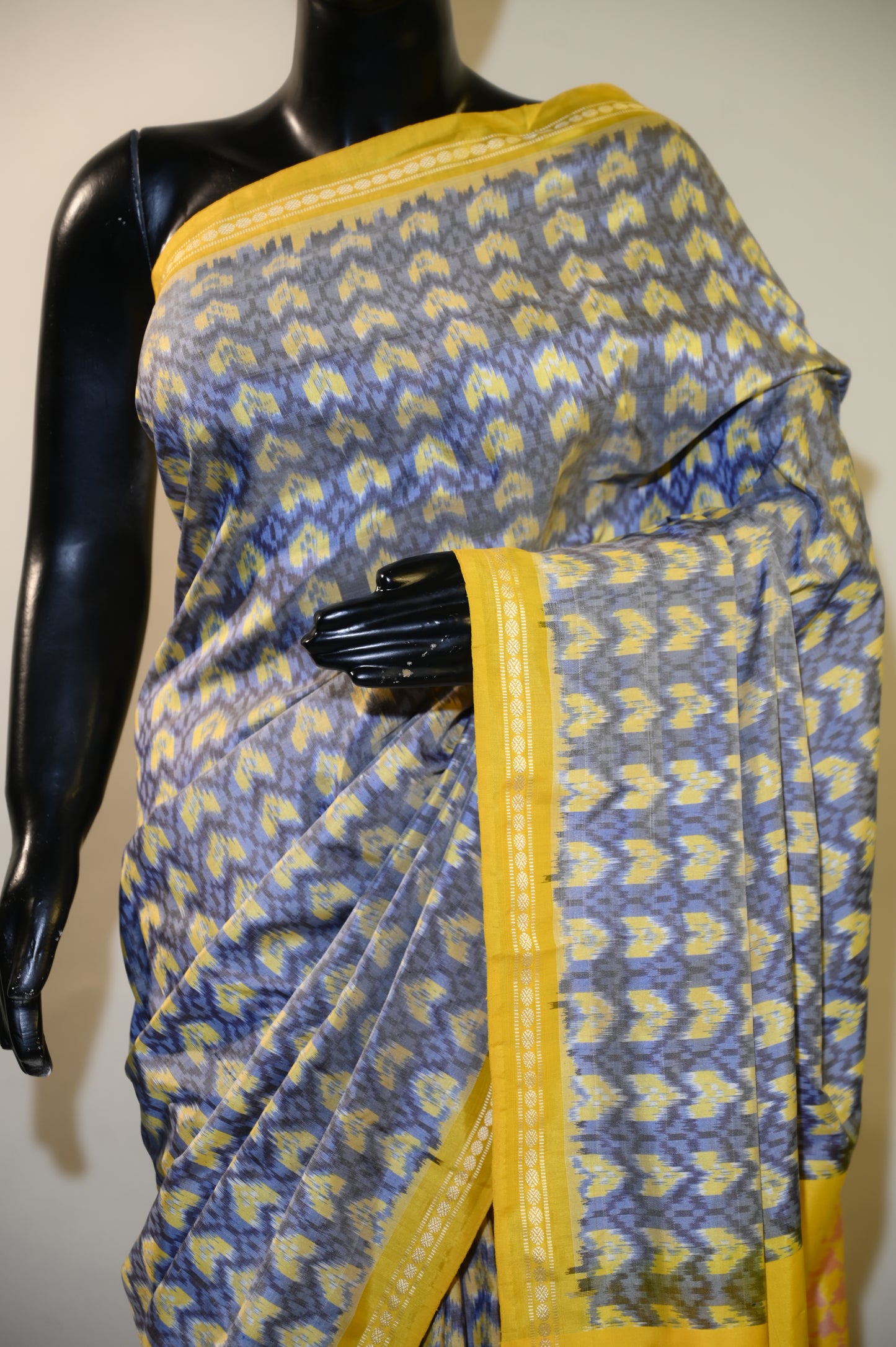 Bibhu Mohapatra Blue & Yellow Mulberry Silk Pochampally Ikat Saree