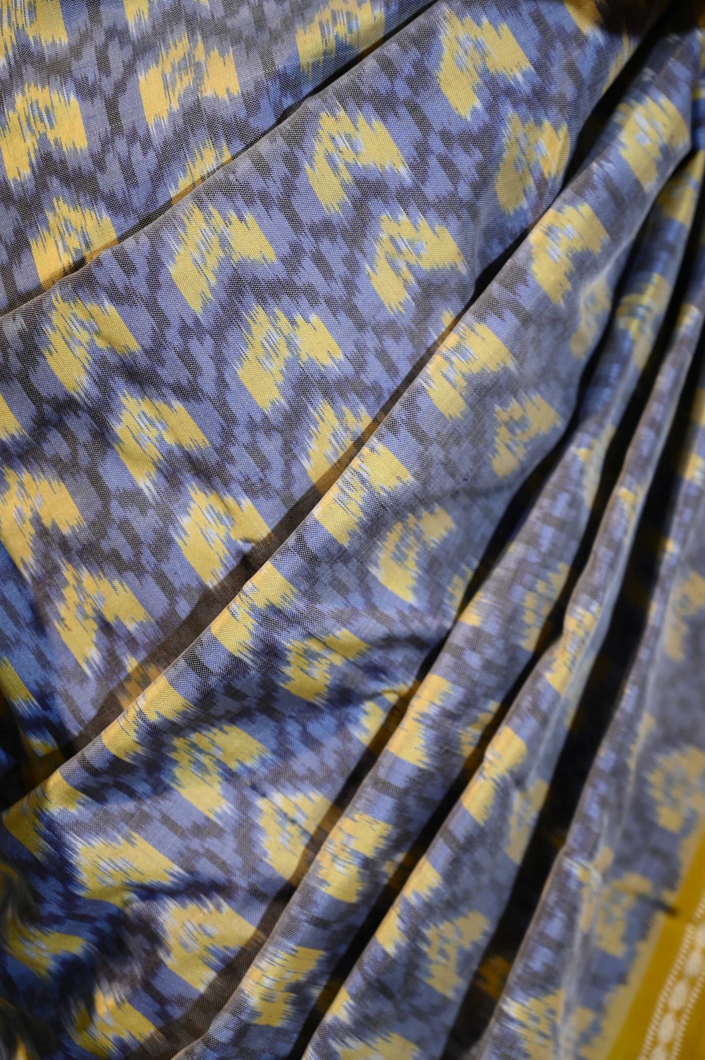Bibhu Mohapatra Bluish Grey & Yellow Mulberry Silk Pochampally Ikat Saree