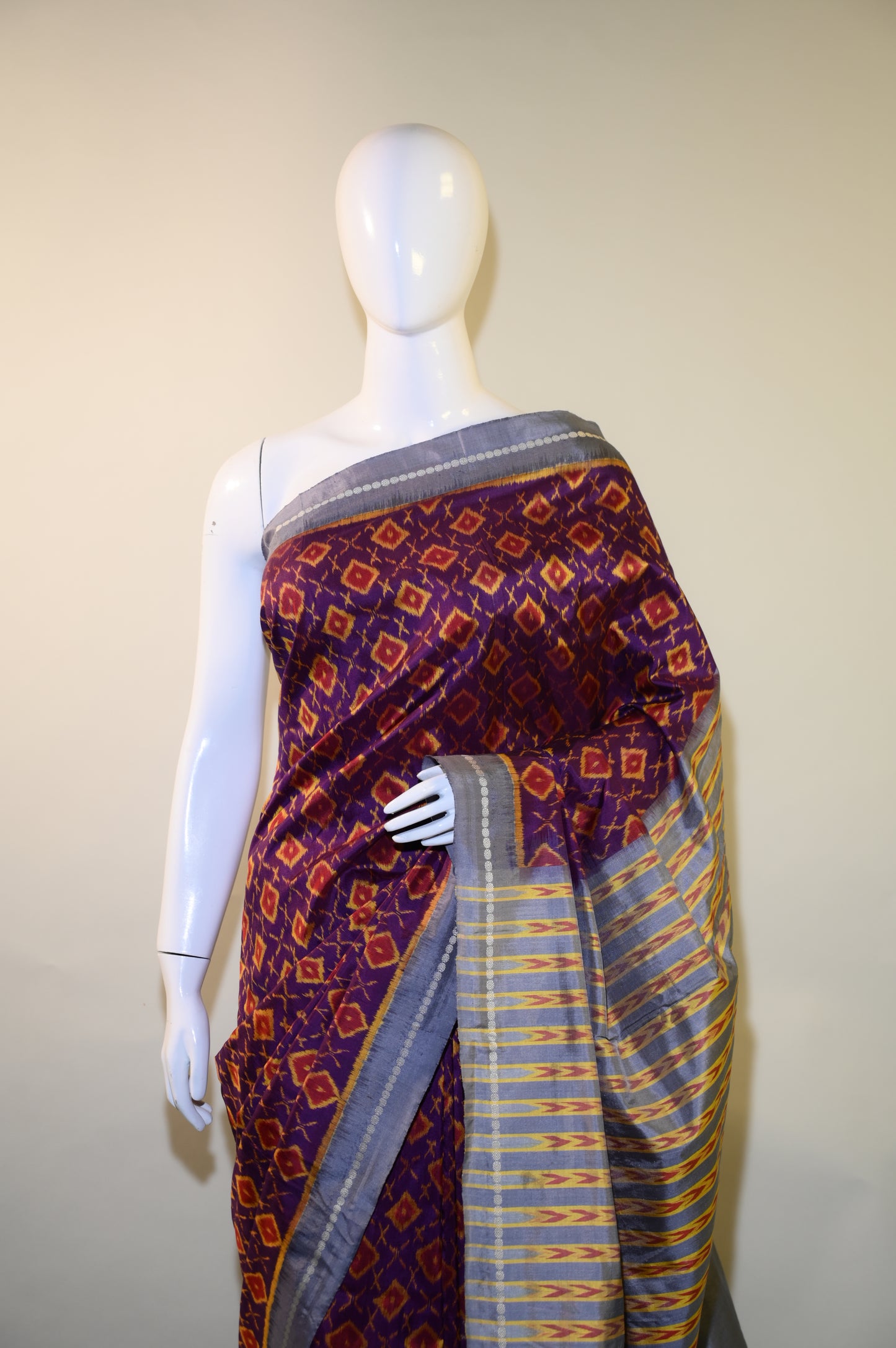 Bibhu Mohapatra Dark Purple & Orange Mulberry Silk Odisha Ikat Saree