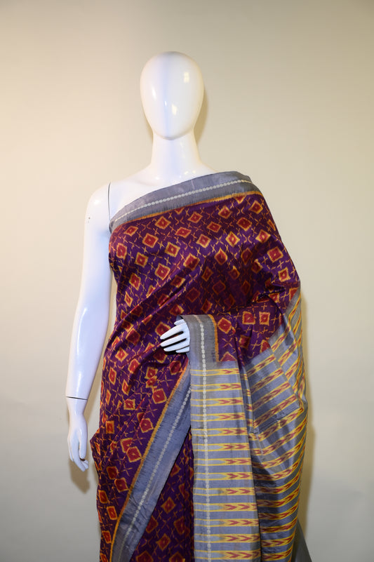 Bibhu Mohapatra Dark Purple & Orange Mulberry Silk Odisha Ikat Saree