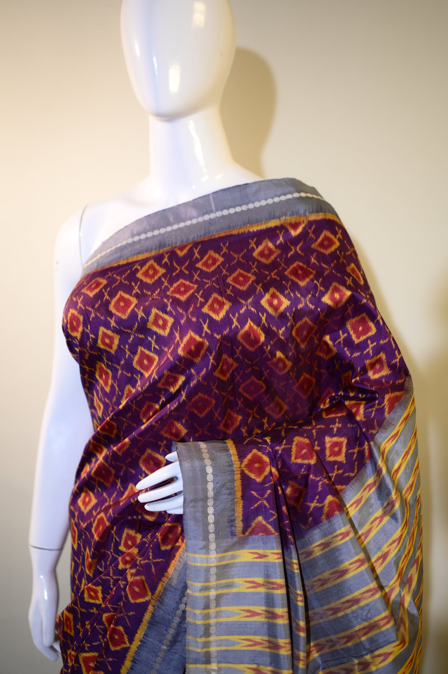 Bibhu Mohapatra Dark Purple & Orange Mulberry Silk Odisha Ikat Saree