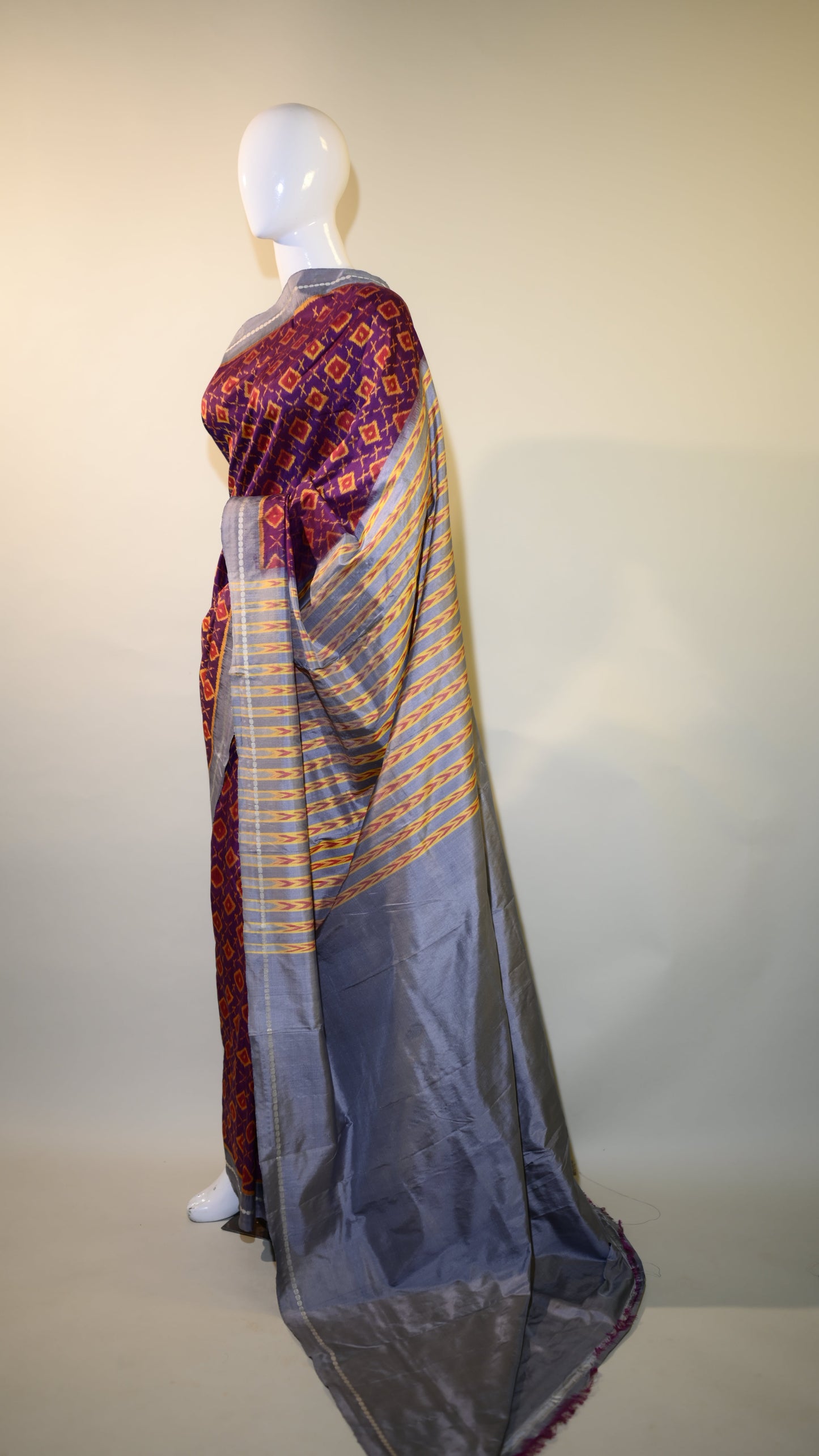 Bibhu Mohapatra Dark Purple & Orange Mulberry Silk Odisha Ikat Saree