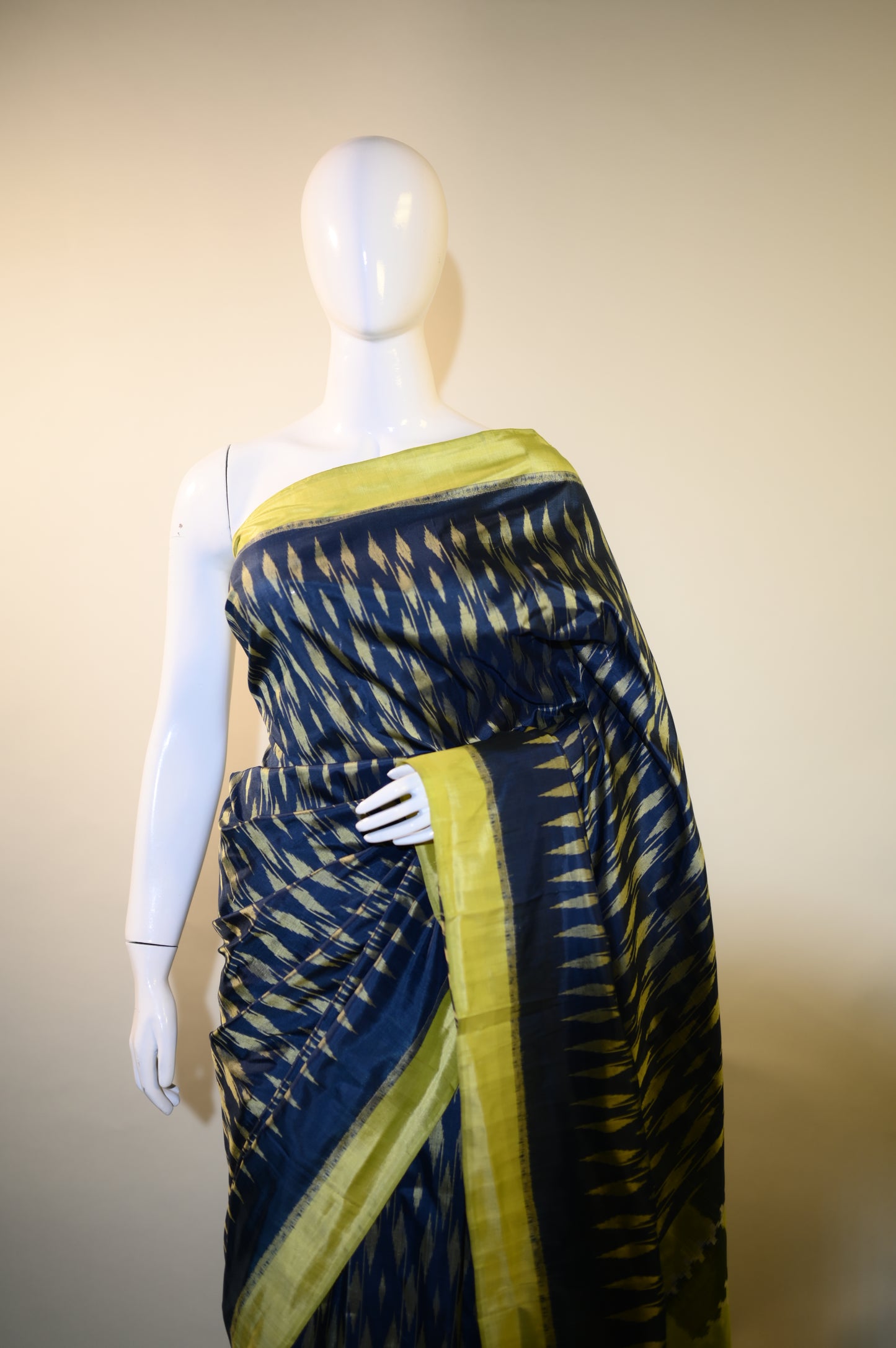 Bibhu Mohapatra Navy Blue & Lime Green Mulberry Silk Odisha Ikat Saree