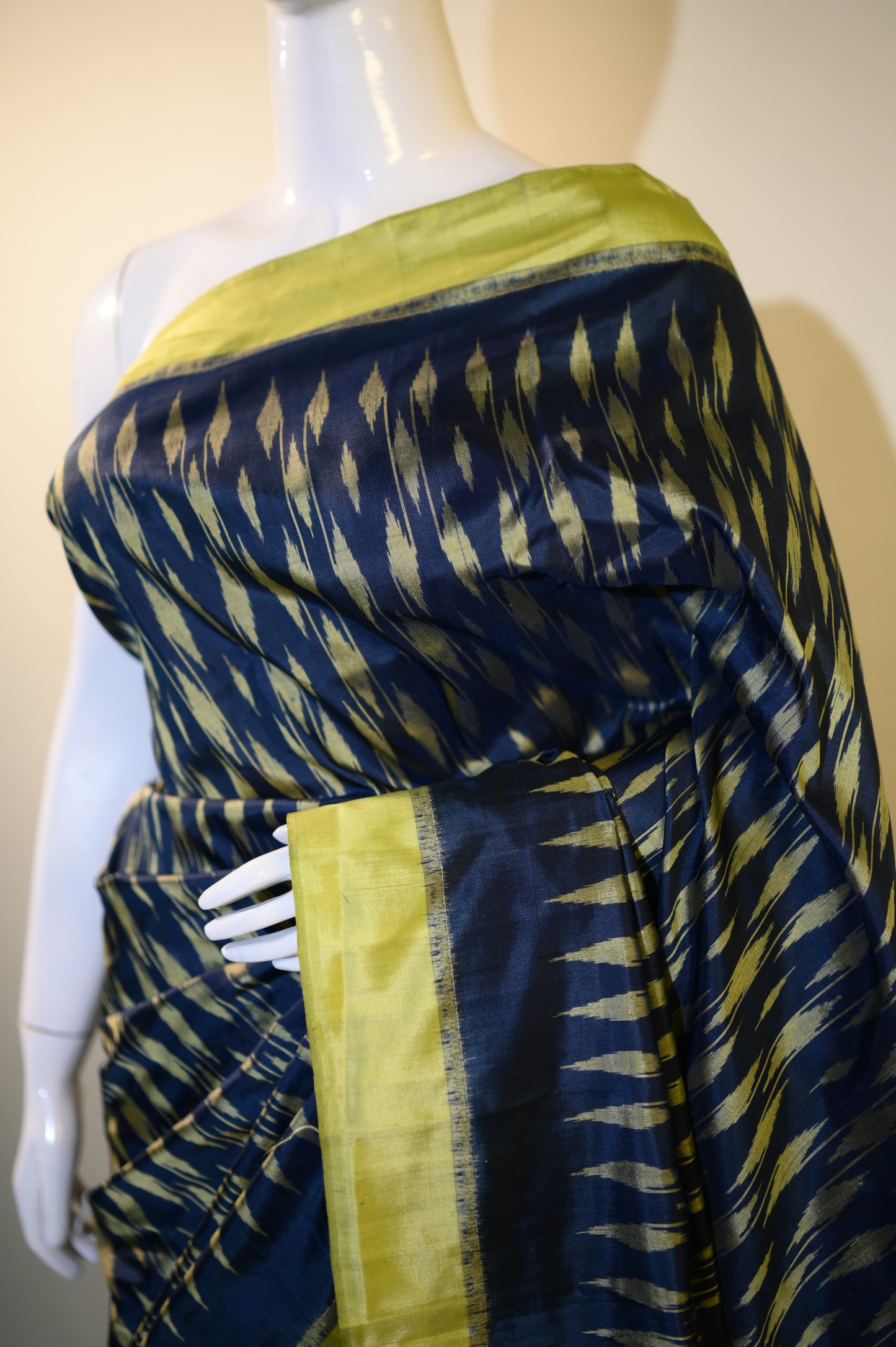 Bibhu Mohapatra Navy Blue & Lime Green Mulberry Silk Odisha Ikat Saree