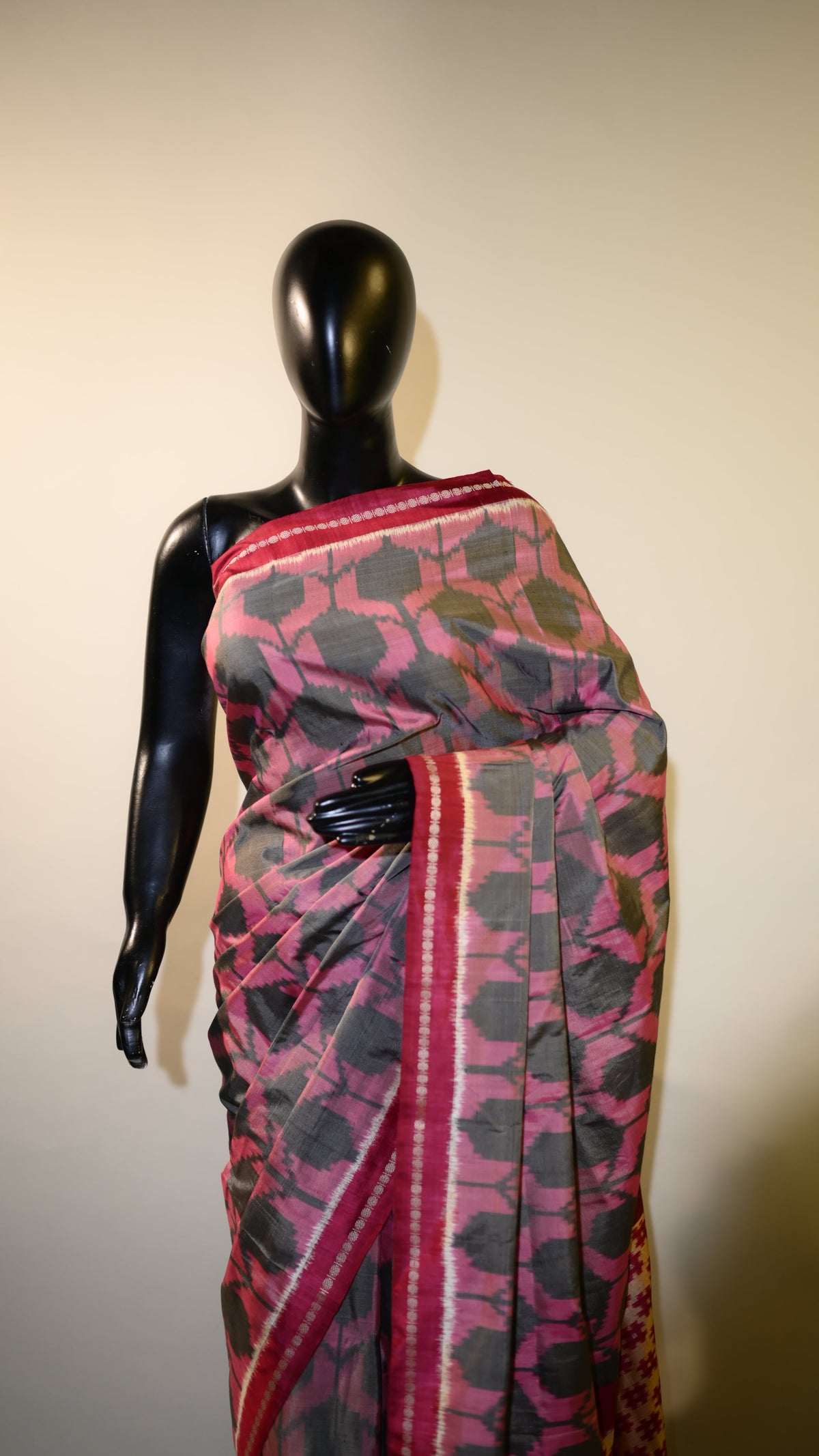 Bibhu Mohapatra Blush Pink & Grey Mulberry Silk Pochampally Ikat Saree