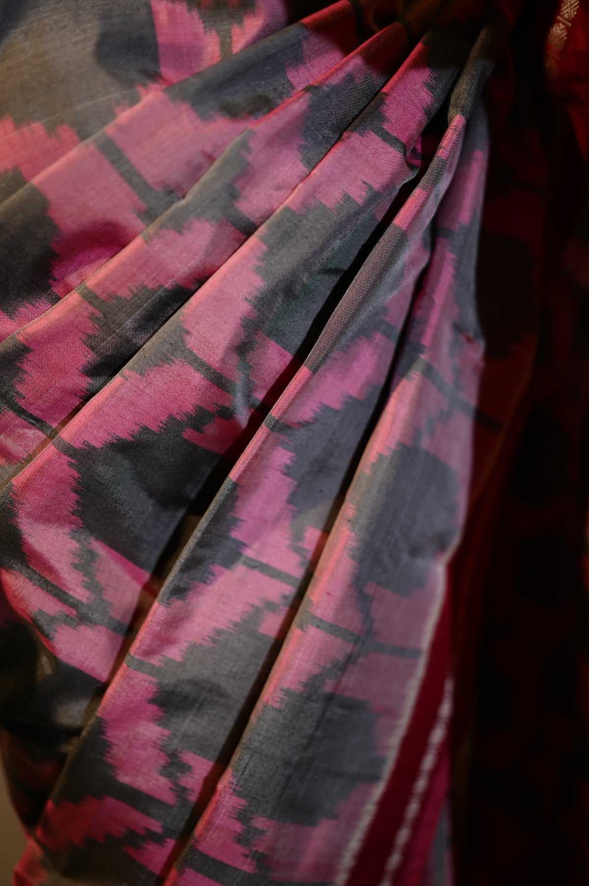 Bibhu Mohapatra Blush Pink & Grey Mulberry Silk Pochampally Ikat Saree