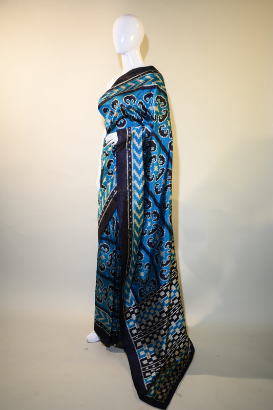 Bibhu Mohapatra Blue & Silver Mulberry Silk Odisha Ikat Saree