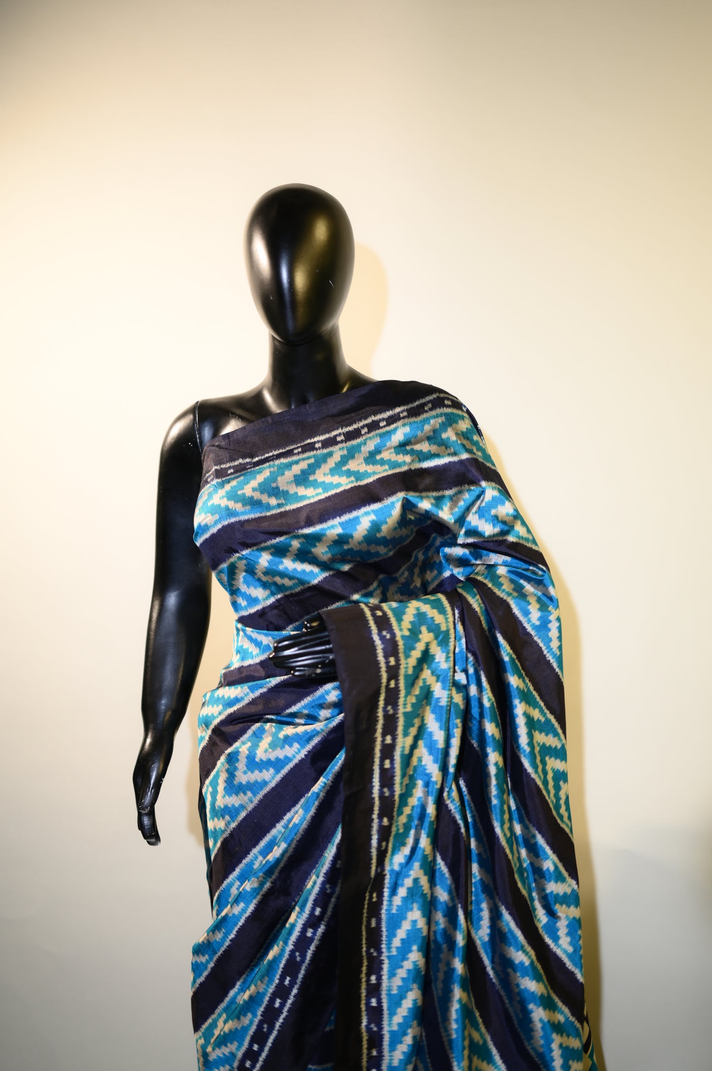 Bibhu Mohapatra Blue Mulberry Silk Odisha Geometric Ikat Saree