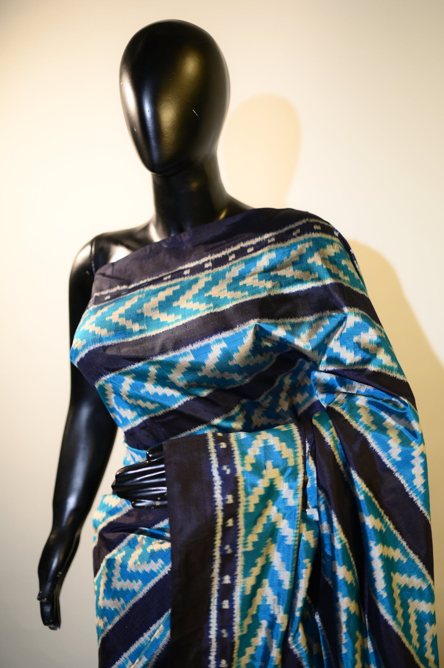 Bibhu Mohapatra Blue Mulberry Silk Odisha Geometric Ikat Saree