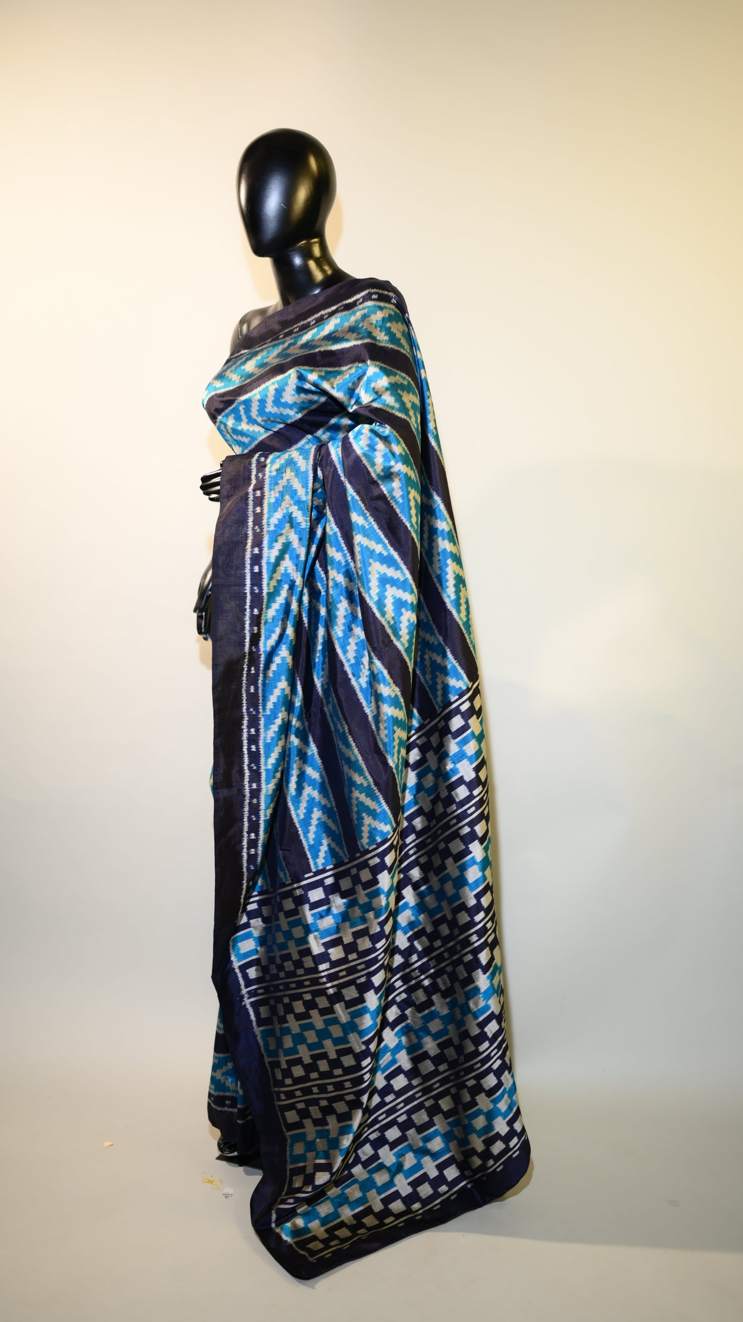 Bibhu Mohapatra Blue Mulberry Silk Odisha Geometric Ikat Saree