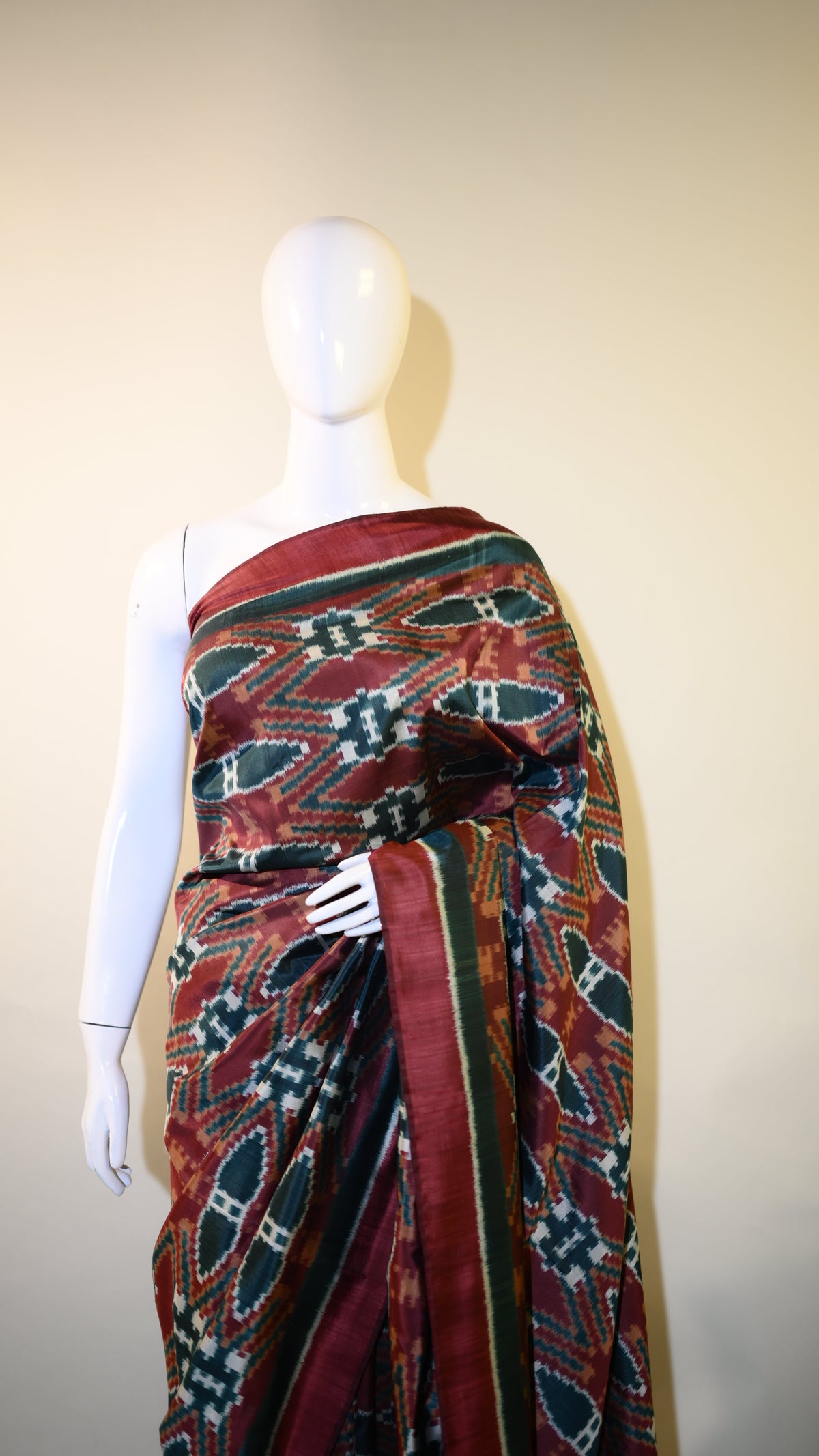 Bibhu Mohapatra Maroon & Blue Mulberry Silk Odisha Ikat Saree