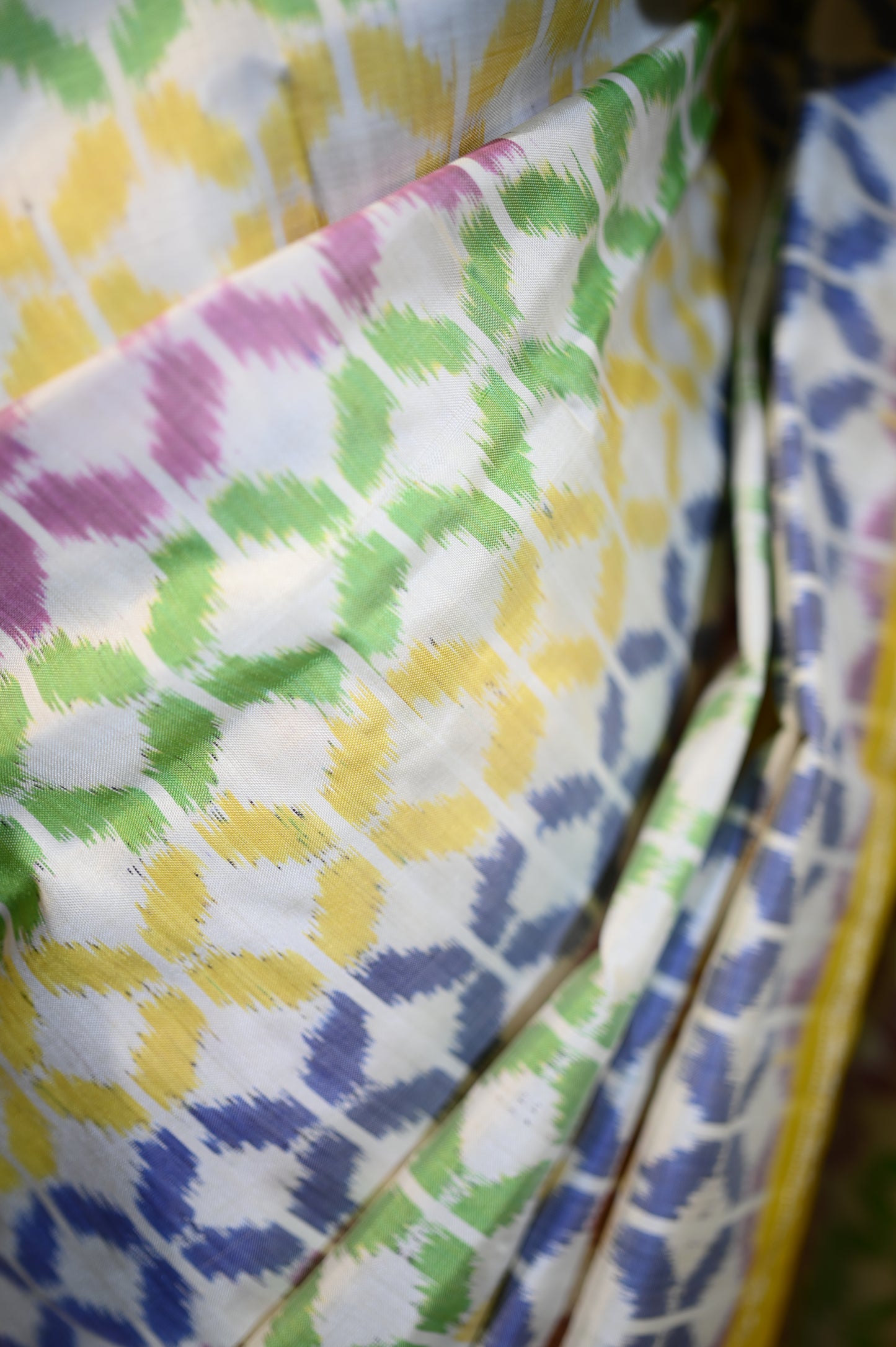 Bibhu Mohapatra Yellow & White Mulberry Silk Pochampally Ikat Saree
