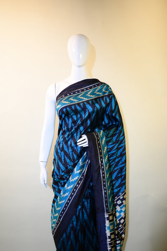 Bibhu Mohapatra Dual Blue & Silver Mulberry Silk Odisha Ikat Saree