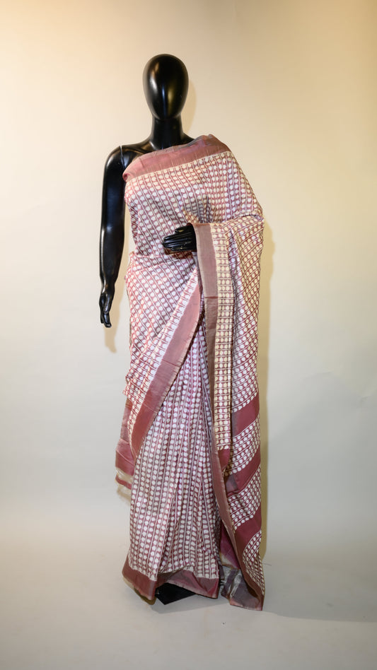 Bibhu Mohapatra Maroon & White Mulberry Silk Pochampally Ikat Saree
