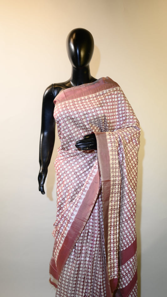 Bibhu Mohapatra Maroon & White Mulberry Silk Pochampally Ikat Saree