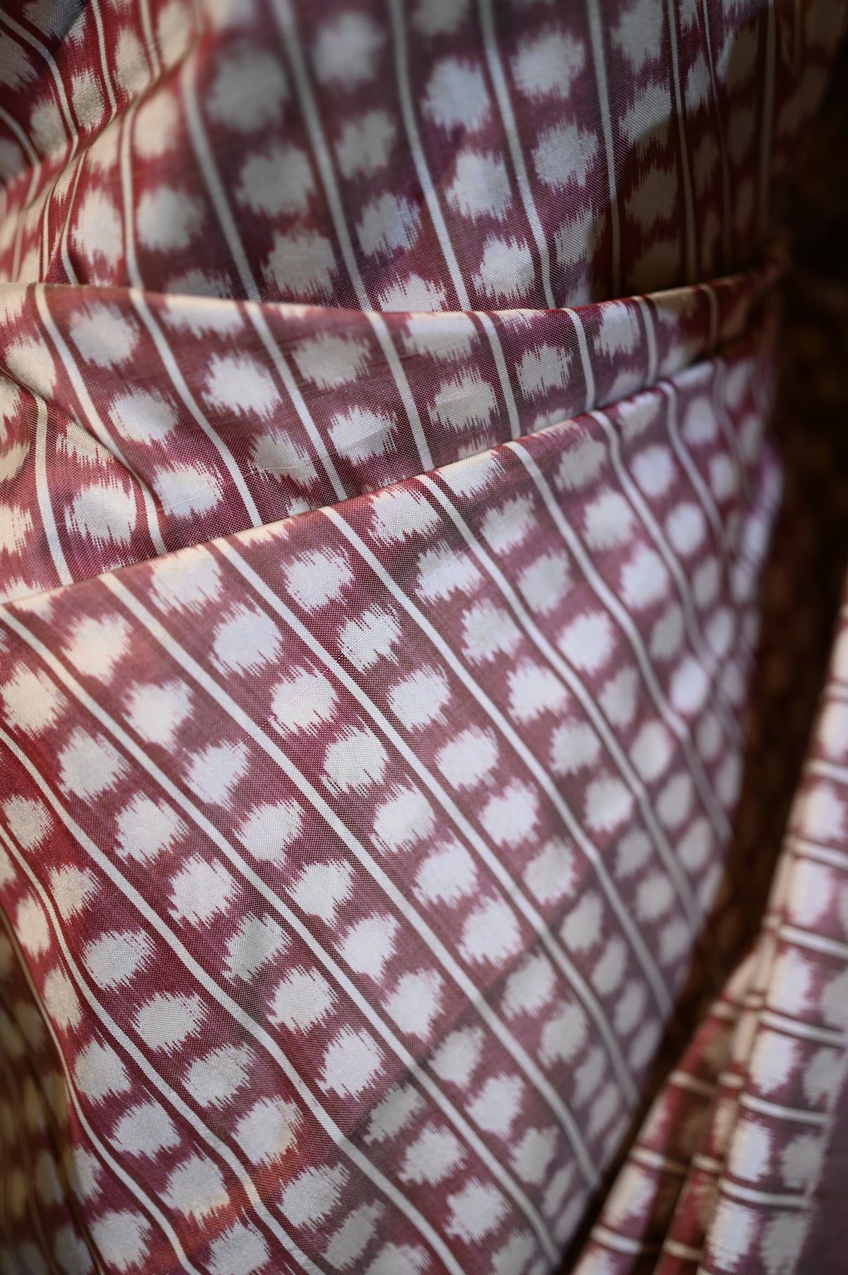 Bibhu Mohapatra Maroon & White Mulberry Silk Pochampally Ikat Saree