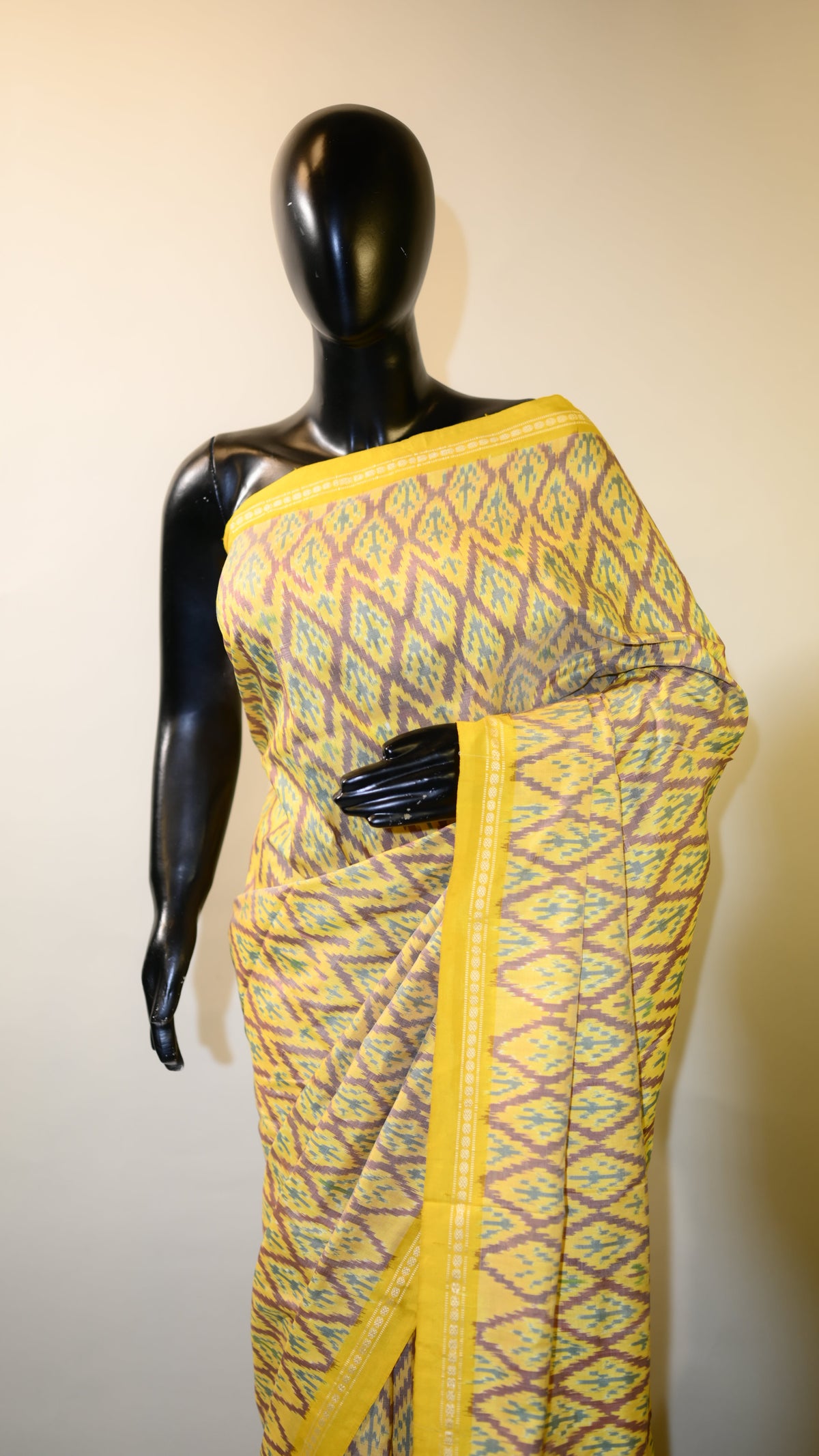 Bibhu Mohapatra Yellow & Brown Mulberry Silk Pochampally Ikat Saree