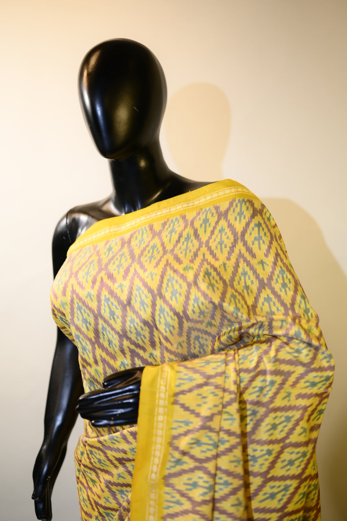 Bibhu Mohapatra Yellow & Brown Mulberry Silk Pochampally Ikat Saree