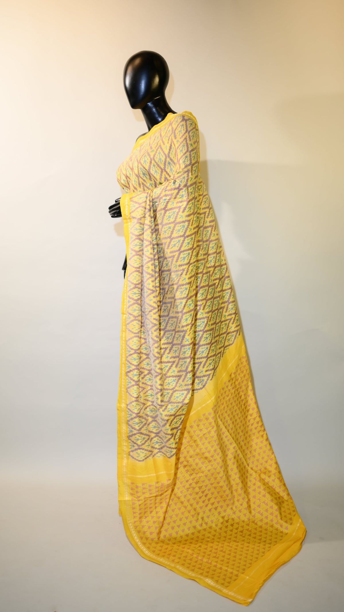 Bibhu Mohapatra Yellow & Brown Mulberry Silk Pochampally Ikat Saree