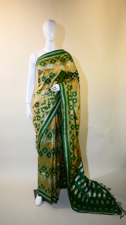 Bibhu Mohapatra Moss Green & Yellow Silk Pochampally Ikat Saree