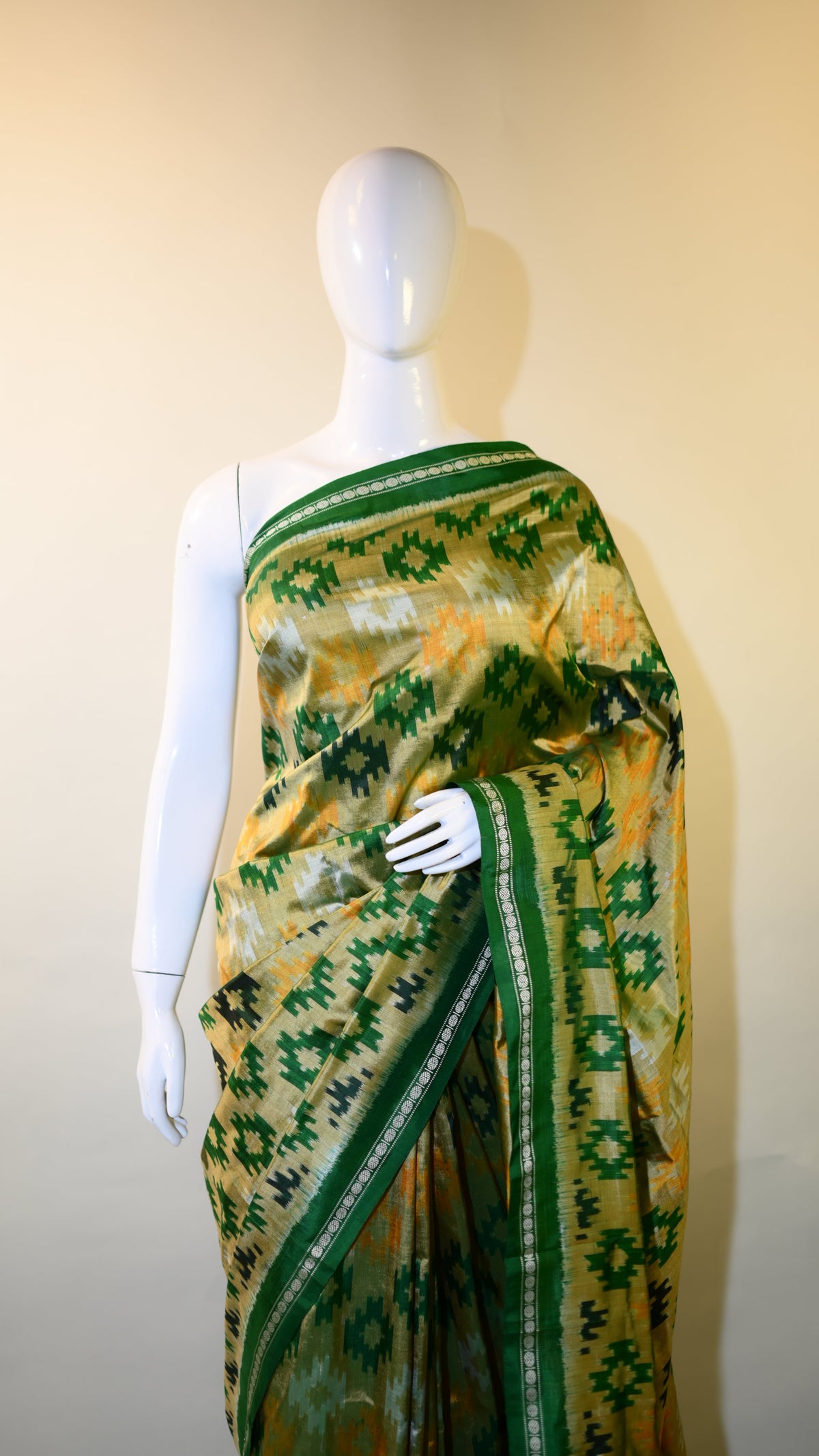 Bibhu Mohapatra Moss Green & Yellow Silk Pochampally Ikat Saree