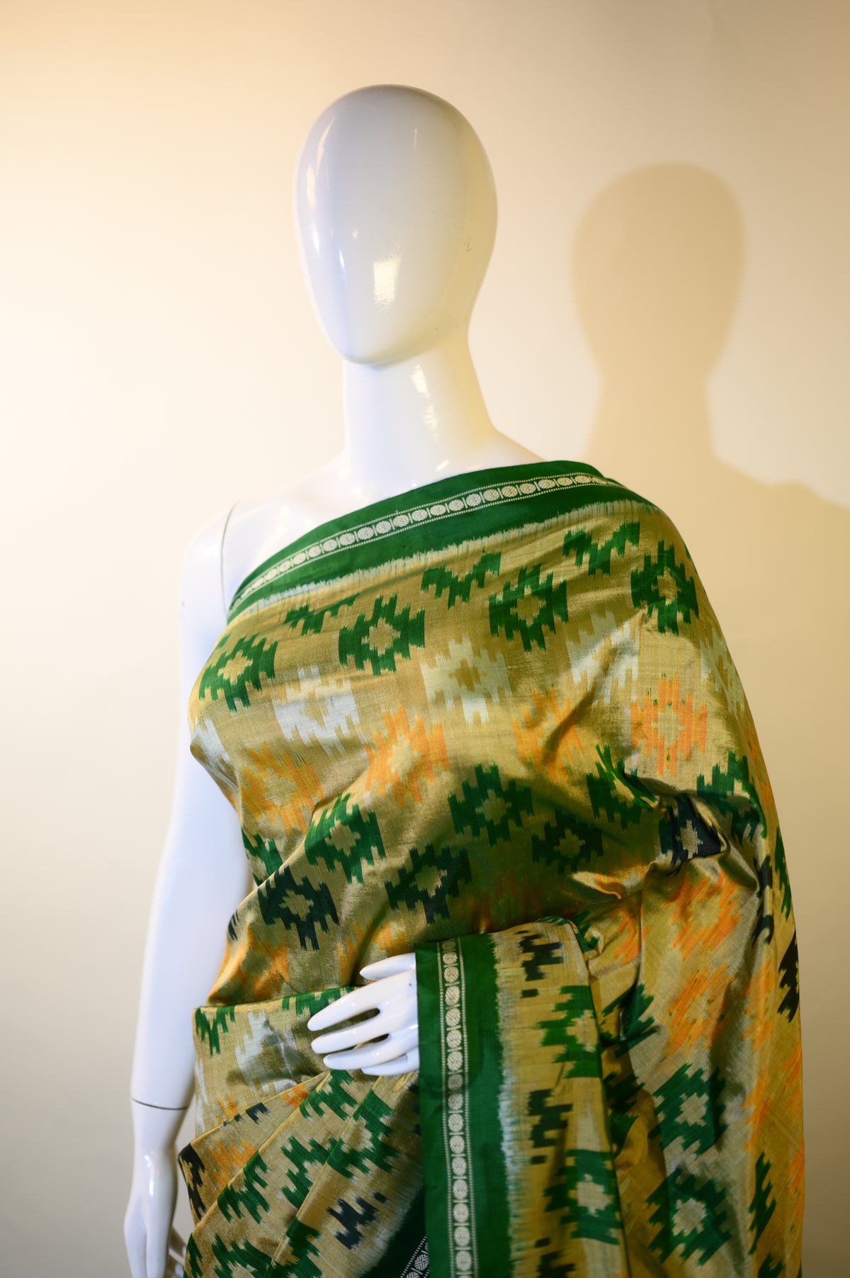 Bibhu Mohapatra Moss Green & Yellow Silk Pochampally Ikat Saree