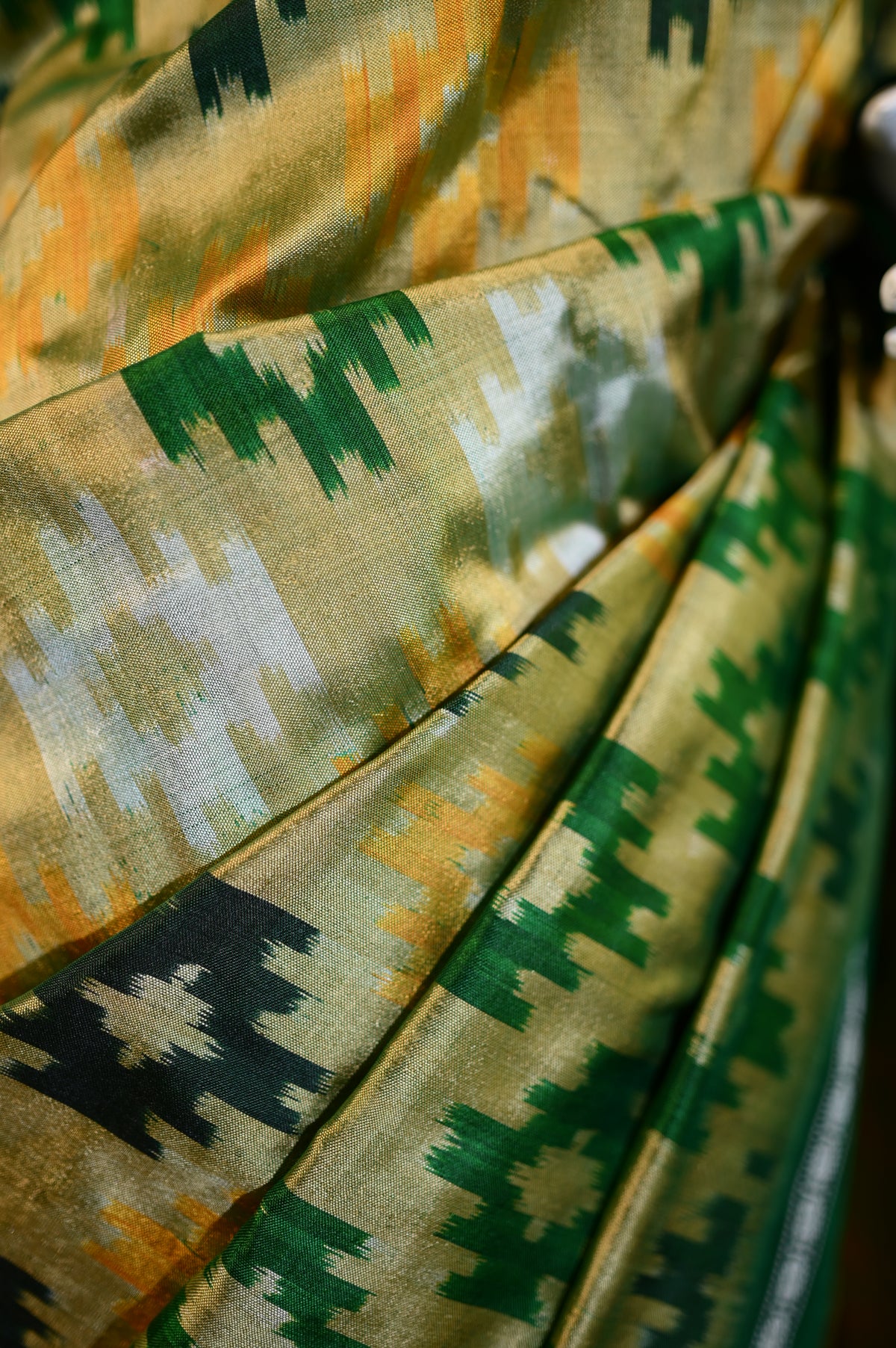 Bibhu Mohapatra Moss Green & Yellow Silk Pochampally Ikat Saree
