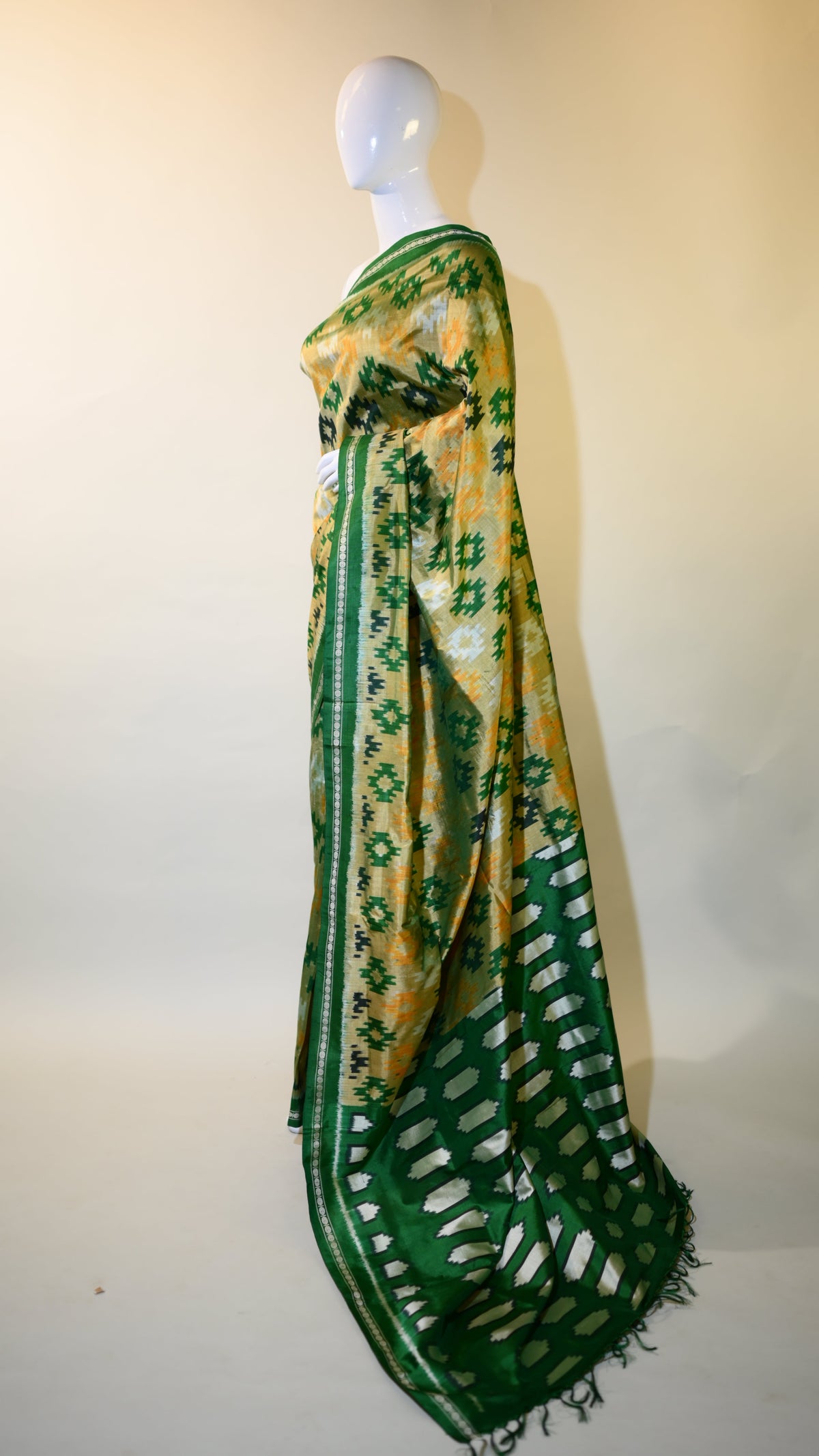 Bibhu Mohapatra Moss Green & Yellow Silk Pochampally Ikat Saree