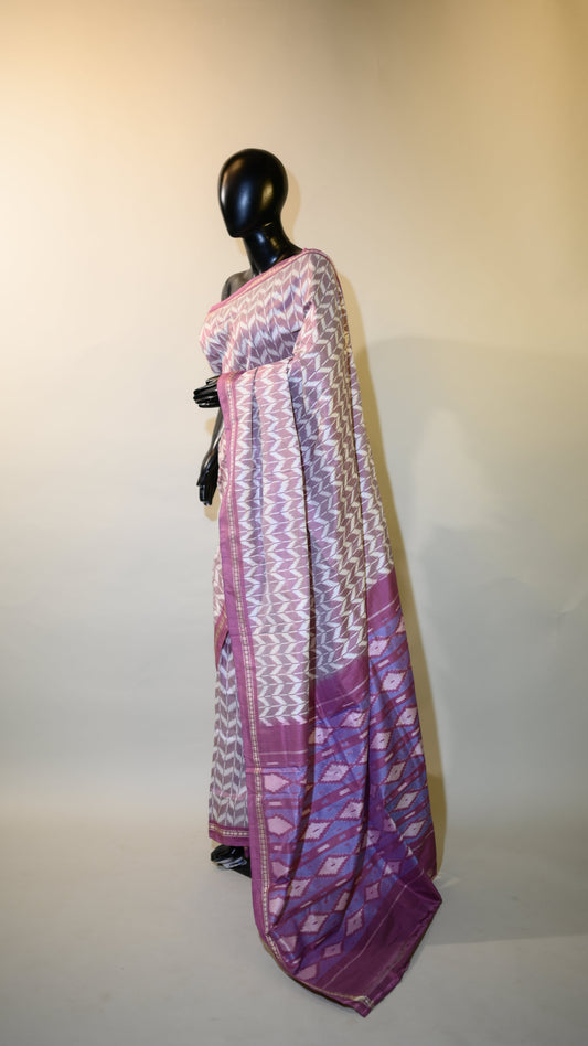 Bibhu Mohapatra Mauve & White Mulberry Silk Pochampally Ikat Saree