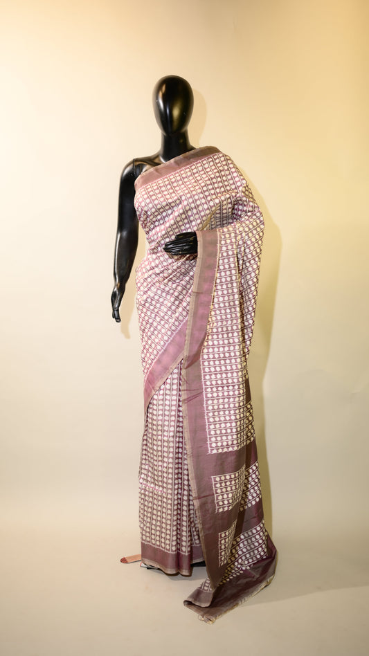 Bibhu Mohapatra Greyish Purple Mulberry Silk Pochampally Ikat Saree