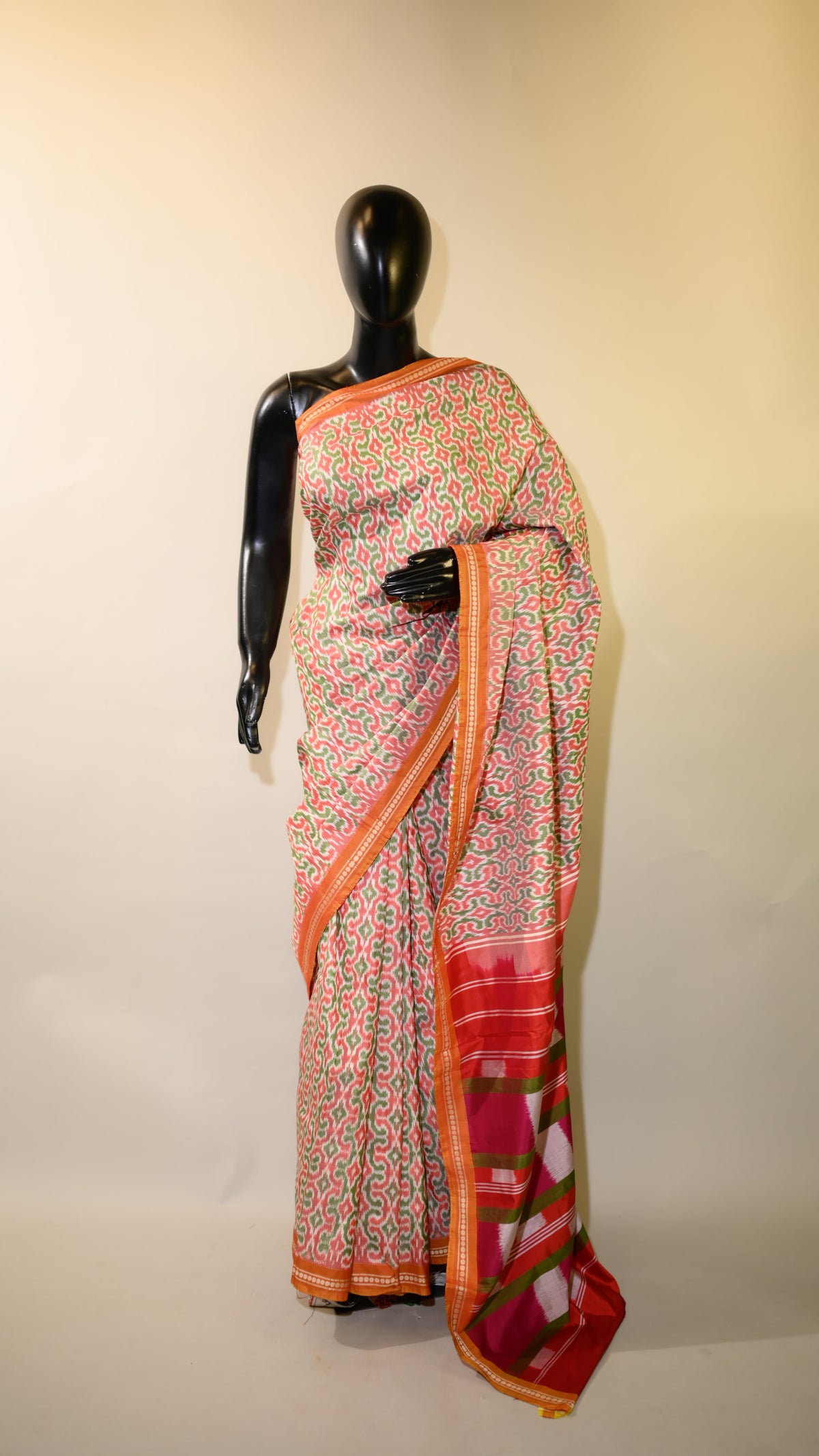 Bibhu Mohapatra Orange & Green Mulberry Silk Pochampally Ikat Saree