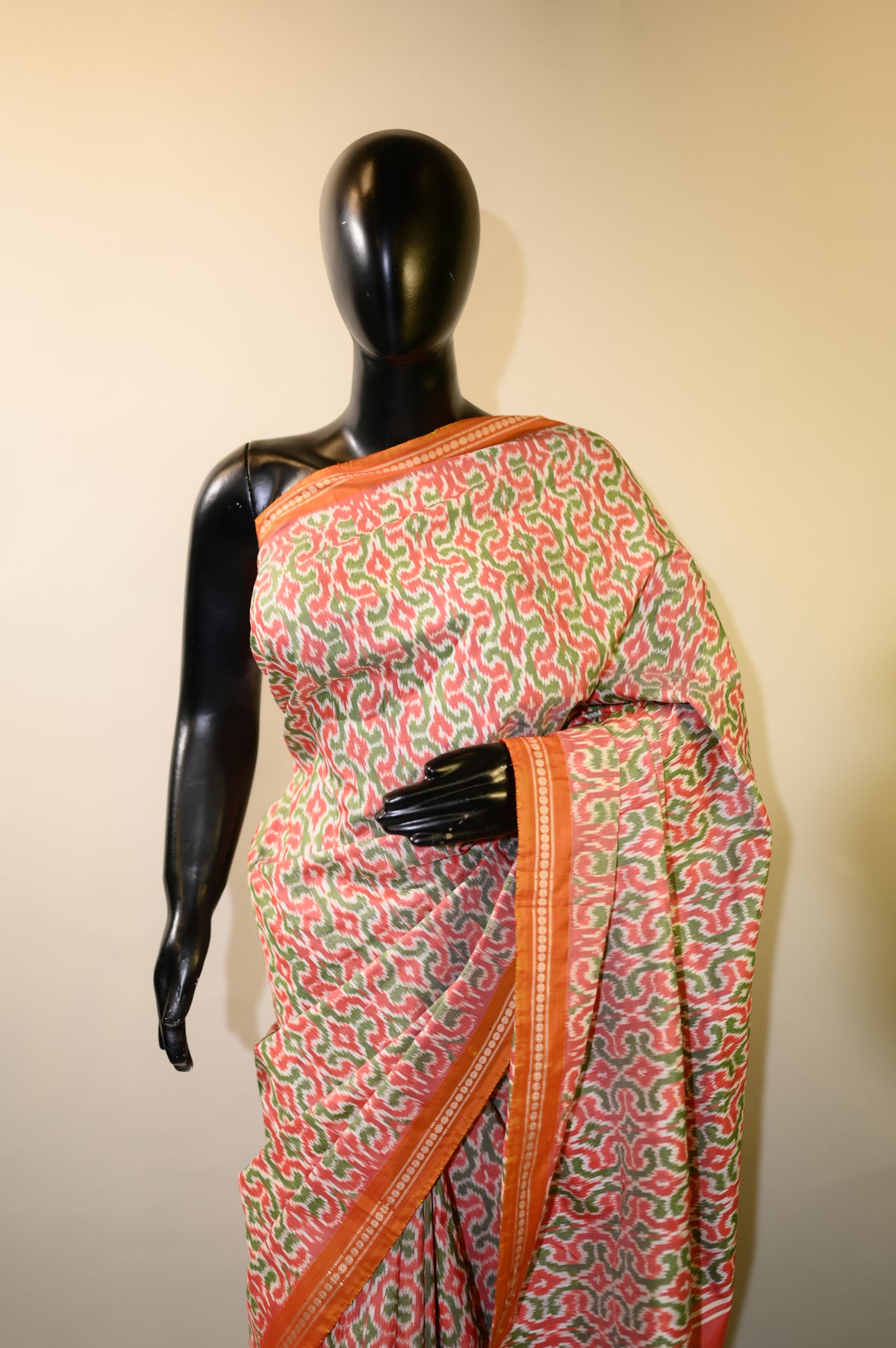 Bibhu Mohapatra Orange & Green Mulberry Silk Pochampally Ikat Saree